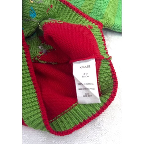 Petit Ami Christmas Tree Knit Sweater 18M Green & Red Cotton Toddler Holiday Pul - Picture 5 of 5